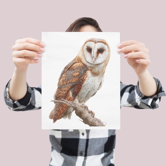 Watercolor Barn Owl Portrait Wall Art Print, Unframed - Mystical Woodland - Picture 4 of 6